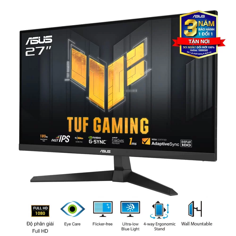 ASUS TUF Gaming VG279Q3A Gaming Monitor - 27 inch, Full HD(1920x1080), 180Hz, Fast IPS, ELMB Sync, 1ms (GTG), FreeSync Premium™, G-Sync compatible, Variable Overdrive, 99% sRGB 3 ASUS TUF Gaming VG279Q3A Gaming Monitor - 27 inch, Full HD(1920x1080), 180Hz, Fast IPS, ELMB Sync, 1ms (GTG), FreeSync Premium™, G-Sync compatible, Variable Overdrive, 99% sRGB - Ảnh 3