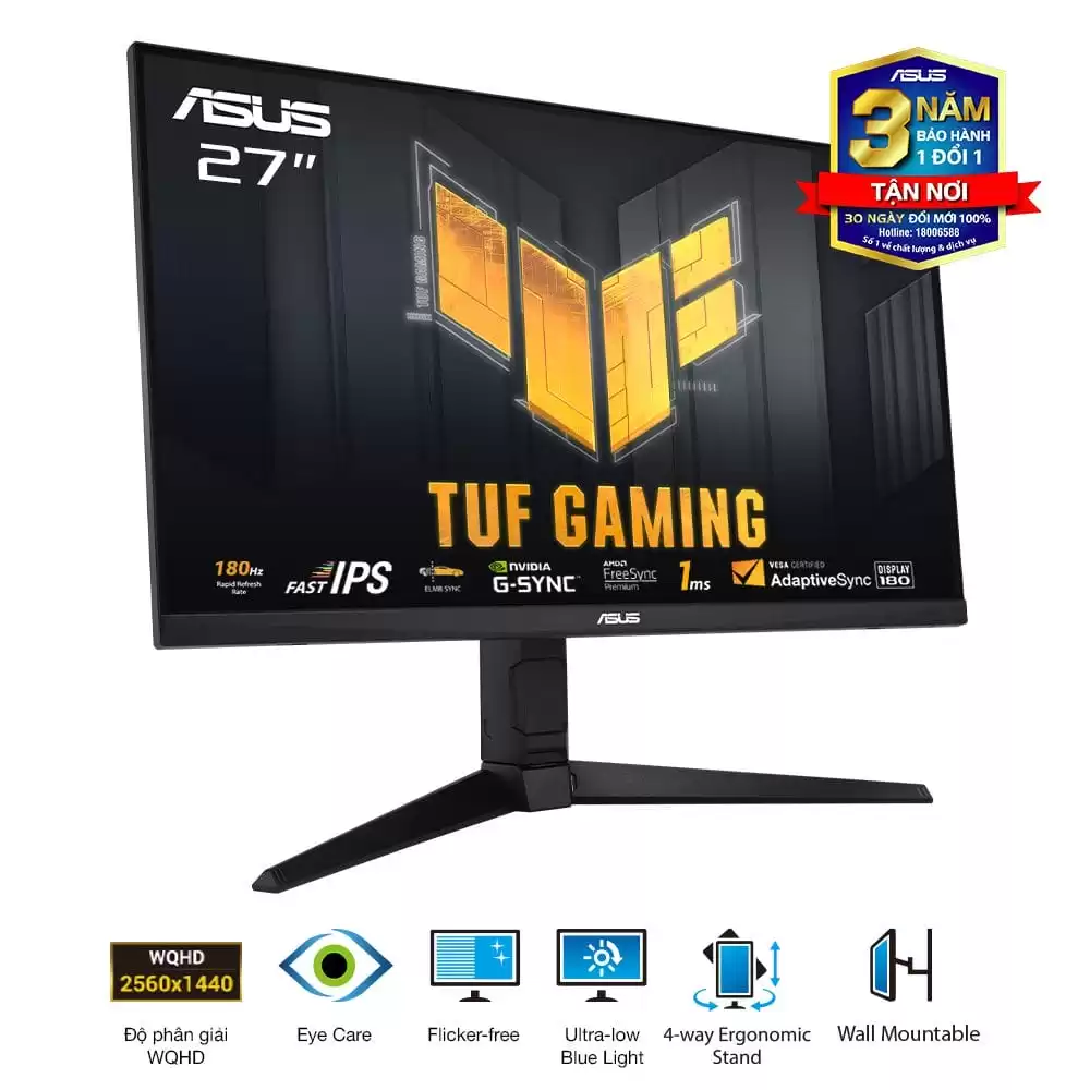 ASUS TUF Gaming VG27AQ3A Gaming Monitor - 27 inch, QHD(2560x1440), 180Hz, Fast IPS, ELMB Sync, 1ms (GTG), Freesync Premium™, tương thích G-Sync, Variable Overdrive, 130% sRGB 2 ASUS TUF Gaming VG27AQ3A Gaming Monitor - 27 inch, QHD(2560x1440), 180Hz, Fast IPS, ELMB Sync, 1ms (GTG), Freesync Premium™, tương thích G-Sync, Variable Overdrive, 130% sRGB - Ảnh 2