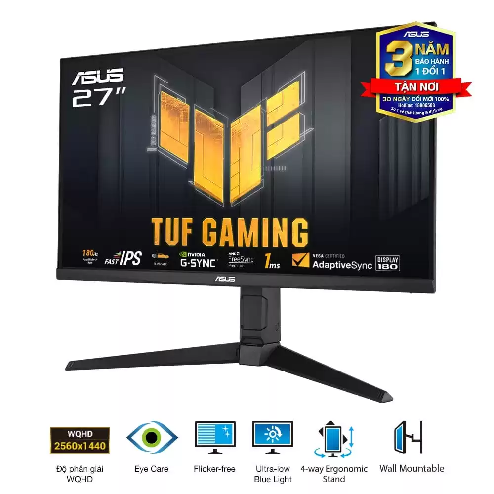 ASUS TUF Gaming VG27AQ3A Gaming Monitor - 27 inch, QHD(2560x1440), 180Hz, Fast IPS, ELMB Sync, 1ms (GTG), Freesync Premium™, tương thích G-Sync, Variable Overdrive, 130% sRGB 3 ASUS TUF Gaming VG27AQ3A Gaming Monitor - 27 inch, QHD(2560x1440), 180Hz, Fast IPS, ELMB Sync, 1ms (GTG), Freesync Premium™, tương thích G-Sync, Variable Overdrive, 130% sRGB - Ảnh 3