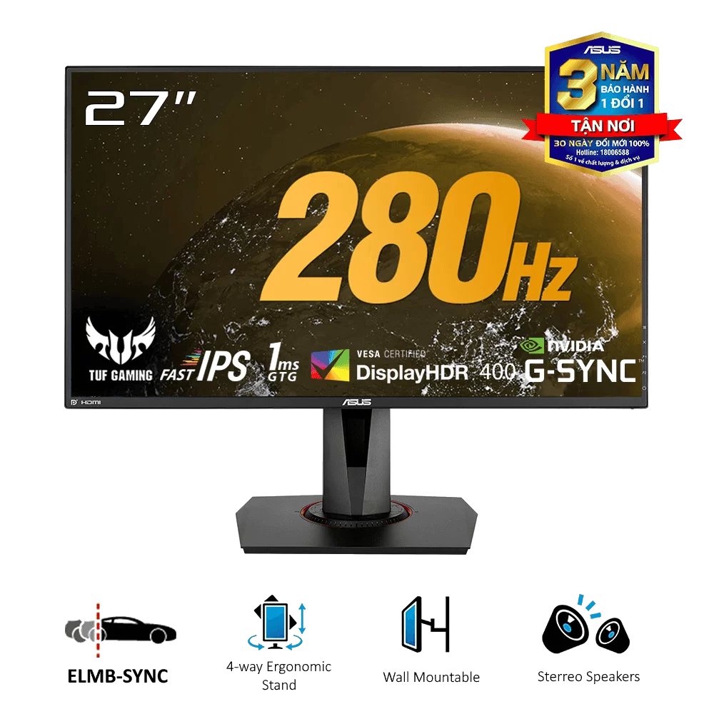 ASUS TUF Gaming VG279QM HDR Gaming Monitor - 27 inch FullHD (1920 x 1080), Fast IPS, Overclockable 280Hz (Above 240Hz, 144Hz), 1ms (GTG), ELMB SYNC, G-SYNC Compatible, DisplayHDR™ 400 1 ASUS TUF Gaming VG279QM HDR Gaming Monitor - 27 inch FullHD (1920 x 1080), Fast IPS, Overclockable 280Hz (Above 240Hz, 144Hz), 1ms (GTG), ELMB SYNC, G-SYNC Compatible, DisplayHDR™ 400