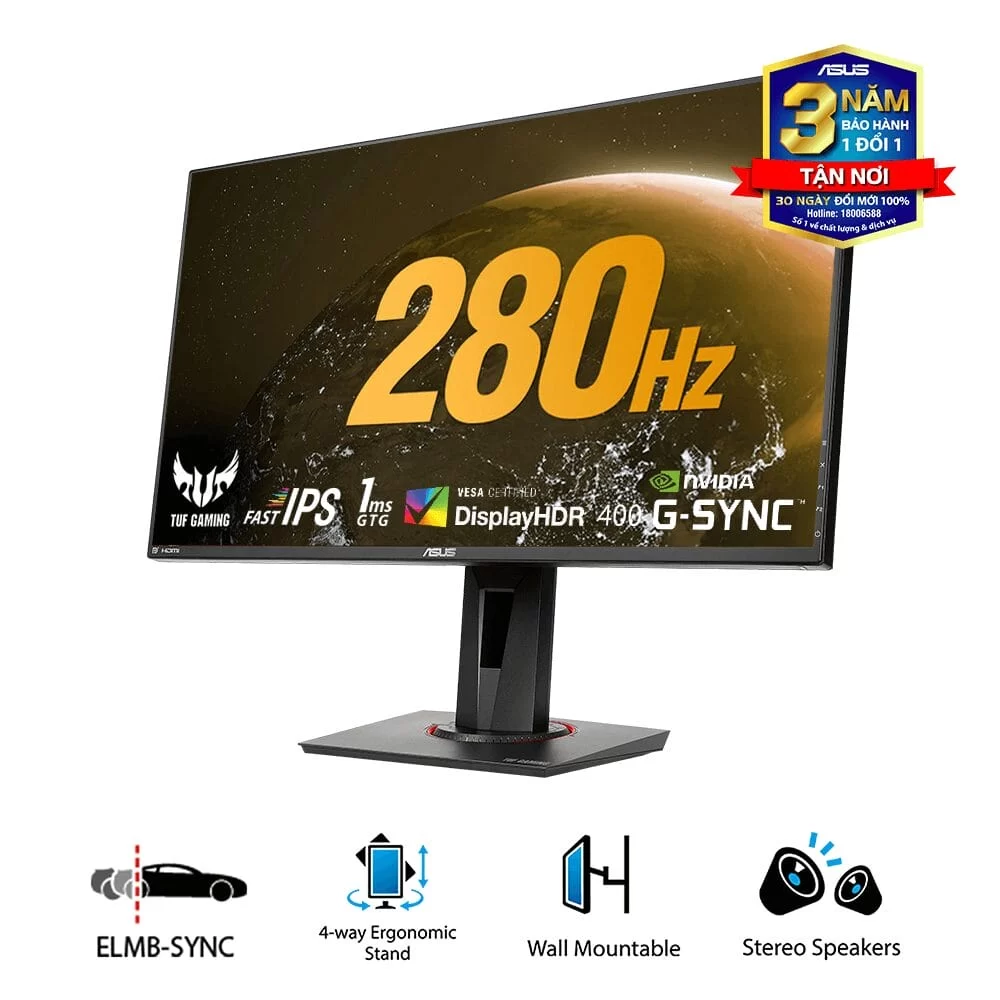 ASUS TUF Gaming VG279QM HDR Gaming Monitor - 27 inch FullHD (1920 x 1080), Fast IPS, Overclockable 280Hz (Above 240Hz, 144Hz), 1ms (GTG), ELMB SYNC, G-SYNC Compatible, DisplayHDR™ 400 3 ASUS TUF Gaming VG279QM HDR Gaming Monitor - 27 inch FullHD (1920 x 1080), Fast IPS, Overclockable 280Hz (Above 240Hz, 144Hz), 1ms (GTG), ELMB SYNC, G-SYNC Compatible, DisplayHDR™ 400 - Ảnh 3