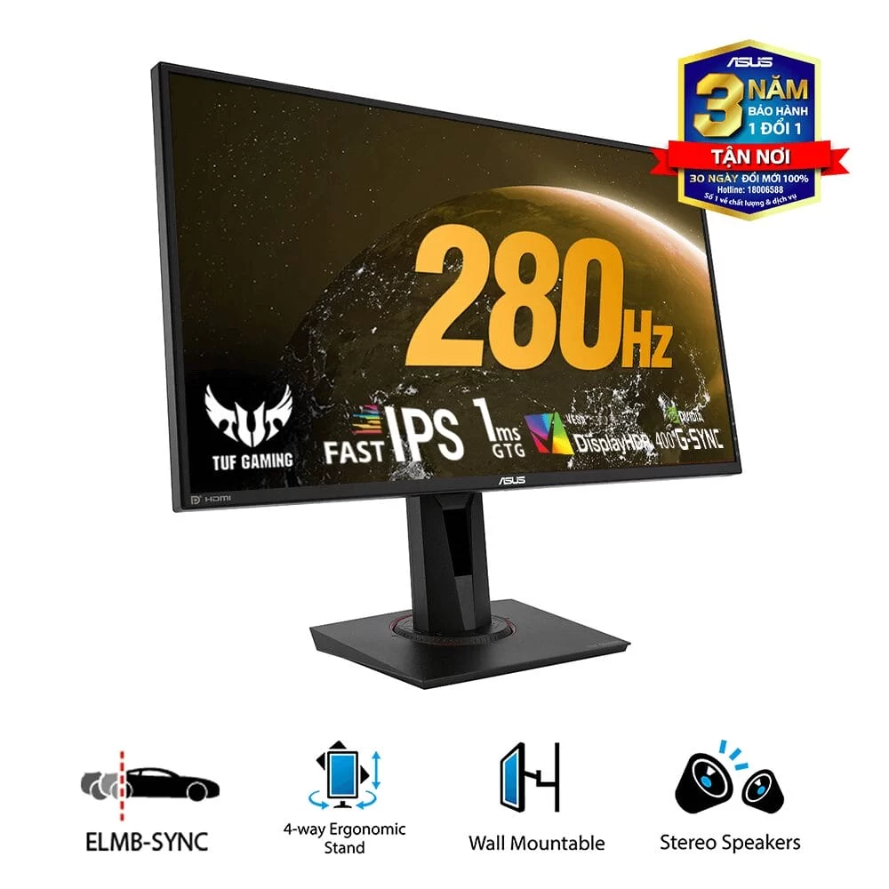 ASUS TUF Gaming VG279QM HDR Gaming Monitor - 27 inch FullHD (1920 x 1080), Fast IPS, Overclockable 280Hz (Above 240Hz, 144Hz), 1ms (GTG), ELMB SYNC, G-SYNC Compatible, DisplayHDR™ 400 4 ASUS TUF Gaming VG279QM HDR Gaming Monitor - 27 inch FullHD (1920 x 1080), Fast IPS, Overclockable 280Hz (Above 240Hz, 144Hz), 1ms (GTG), ELMB SYNC, G-SYNC Compatible, DisplayHDR™ 400 - Ảnh 4