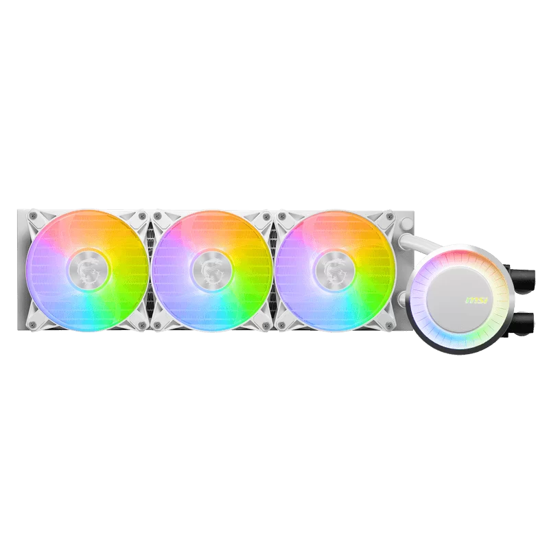 MSI MAG CORELIQUID E360 White AIO Liquid CPU Cooler - ARGB, 360mm radiator, 3 x 120mm ARGB PWN Fans