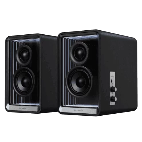 Edifier QR65 Black Bookshelf Bluetooth Speaker - 2.0 Abyss Monitor Speaker, 70W RMS Hi-Res/Hi-Res Wireless, GaN Charger for 65W Fast Charging, Bluetooth/RCA/USB-A Input, Subwoofer Out, Light Effects