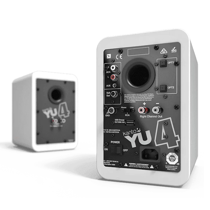 Kanto YU4 Matte White Powered Speakers with Bluetooth and Built-in Phono Preamp - 2.0 Speaker, Auto Standby and Startup, Remote Included, 140W Peak Power, Pair 3 Kanto YU4 Matte White Powered Speakers with Bluetooth and Built-in Phono Preamp - 2.0 Speaker, Auto Standby and Startup, Remote Included, 140W Peak Power, Pair - Ảnh 3