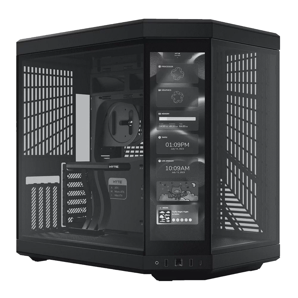 Hyte Y70 Touch Black Dual Chamber Modern Aesthetic Case - Black/Black Mid-Tower ATX size, 14.1" Integrated Touchscreen, Massive 4 Slot Vertical Graphics, Included Luxury PCIE 4.0 Riser Cable 1 Hyte Y70 Touch Black Dual Chamber Modern Aesthetic Case - Black/Black Mid-Tower ATX size, 14.1" Integrated Touchscreen, Massive 4 Slot Vertical Graphics, Included Luxury PCIE 4.0 Riser Cable