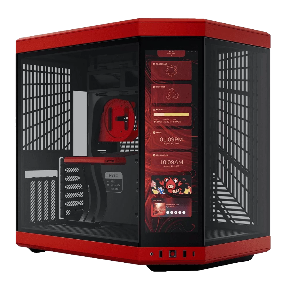 Hyte Y70 Touch Red Dual Chamber Modern Aesthetic Case - Black/Red Mid-Tower ATX size, 14.1" Integrated Touchscreen, Massive 4 Slot Vertical Graphics, Included Luxury PCIE 4.0 Riser Cable 1 Hyte Y70 Touch Red Dual Chamber Modern Aesthetic Case - Black/Red Mid-Tower ATX size, 14.1" Integrated Touchscreen, Massive 4 Slot Vertical Graphics, Included Luxury PCIE 4.0 Riser Cable