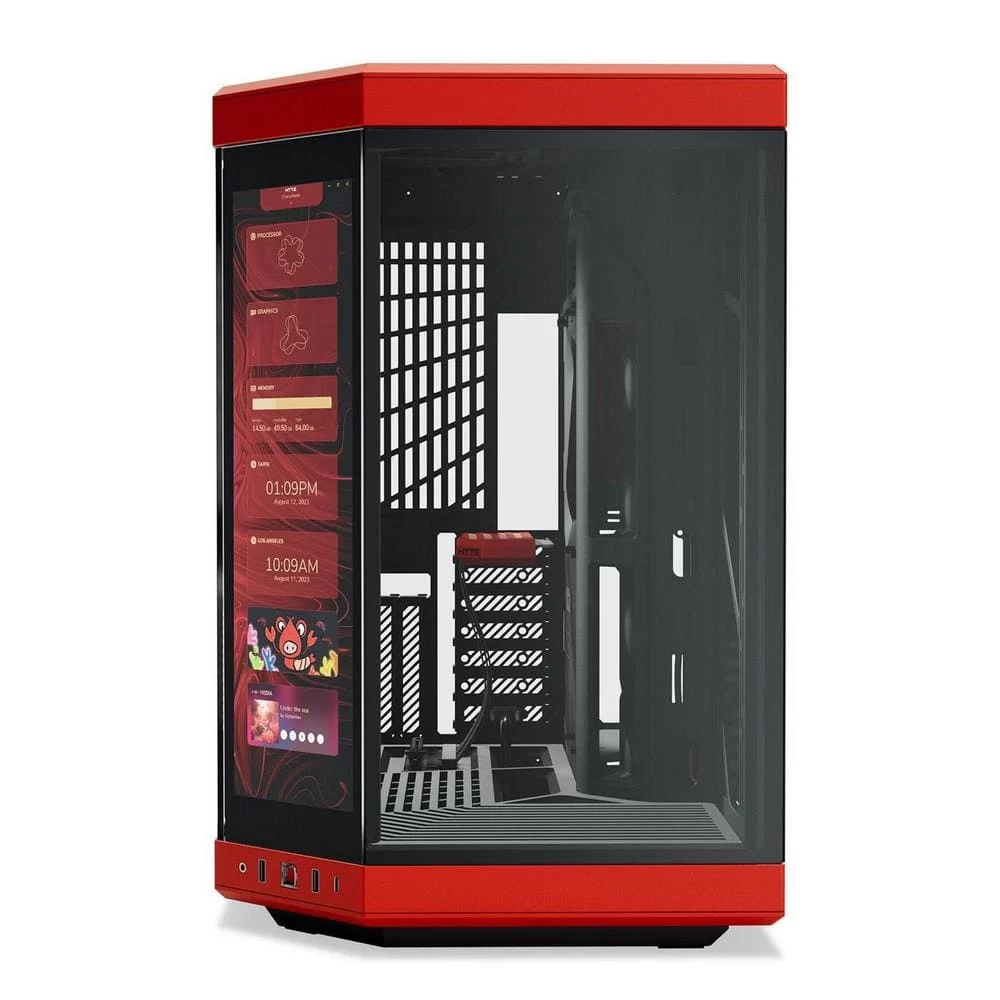 Hyte Y70 Touch Red Dual Chamber Modern Aesthetic Case - Black/Red Mid-Tower ATX size, 14.1" Integrated Touchscreen, Massive 4 Slot Vertical Graphics, Included Luxury PCIE 4.0 Riser Cable 6 Hyte Y70 Touch Red Dual Chamber Modern Aesthetic Case - Black/Red Mid-Tower ATX size, 14.1" Integrated Touchscreen, Massive 4 Slot Vertical Graphics, Included Luxury PCIE 4.0 Riser Cable - Ảnh 6