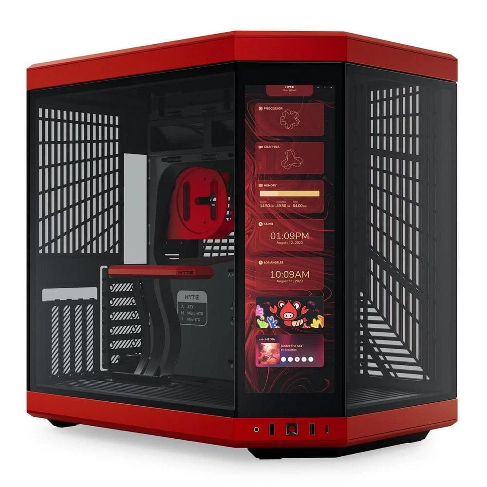Hyte Y70 Touch Red Dual Chamber Modern Aesthetic Case - Black/Red Mid-Tower ATX size, 14.1" Integrated Touchscreen, Massive 4 Slot Vertical Graphics, Included Luxury PCIE 4.0 Riser Cable 2 Hyte Y70 Touch Red Dual Chamber Modern Aesthetic Case - Black/Red Mid-Tower ATX size, 14.1" Integrated Touchscreen, Massive 4 Slot Vertical Graphics, Included Luxury PCIE 4.0 Riser Cable - Ảnh 2