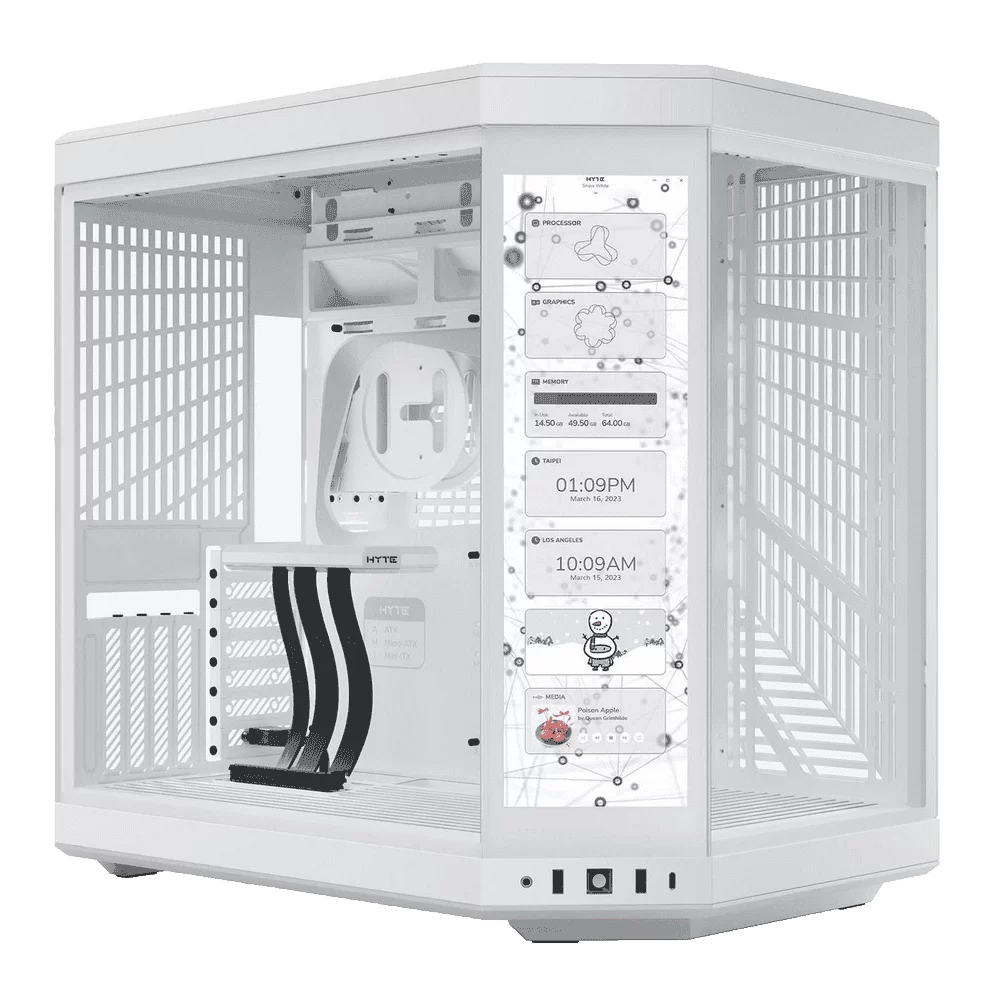 Hyte Y70 Touch Snow White Dual Chamber Modern Aesthetic Case - White/White Mid-Tower ATX size, 14.1" Integrated Touchscreen, Massive 4 Slot Vertical Graphics, Included Luxury PCIE 4.0 Riser Cable 1 Hyte Y70 Touch Snow White Dual Chamber Modern Aesthetic Case - White/White Mid-Tower ATX size, 14.1" Integrated Touchscreen, Massive 4 Slot Vertical Graphics, Included Luxury PCIE 4.0 Riser Cable