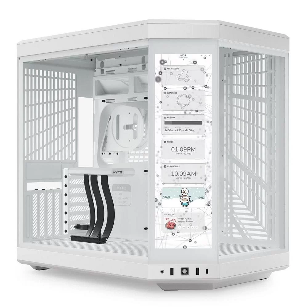 Hyte Y70 Touch Snow White Dual Chamber Modern Aesthetic Case - White/White Mid-Tower ATX size, 14.1" Integrated Touchscreen, Massive 4 Slot Vertical Graphics, Included Luxury PCIE 4.0 Riser Cable 2 Hyte Y70 Touch Snow White Dual Chamber Modern Aesthetic Case - White/White Mid-Tower ATX size, 14.1" Integrated Touchscreen, Massive 4 Slot Vertical Graphics, Included Luxury PCIE 4.0 Riser Cable - Ảnh 2