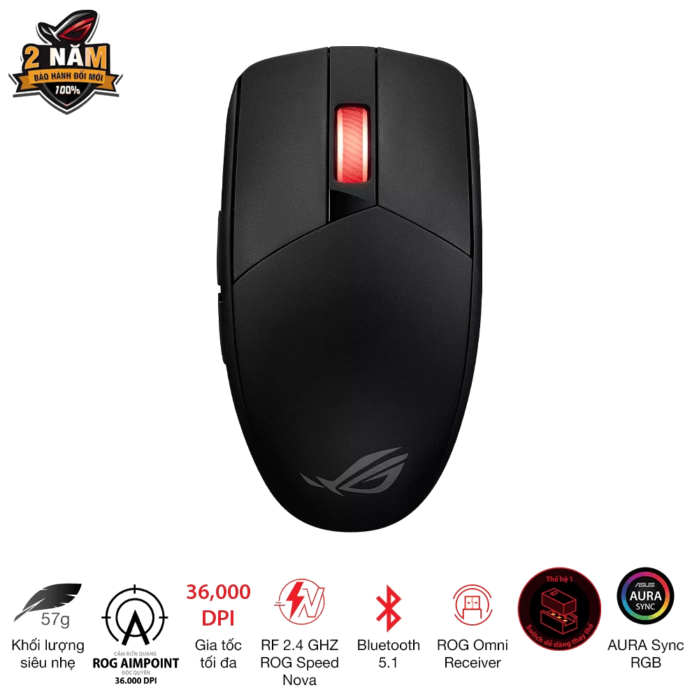 ASUS ROG Strix Impact III Wireless Gaming Mouse - Black, ultralight 57g, Dual wireless connectivity, ROG Omni Receiver, The ROG AimPoint optical sensor, 450 hours 1 ASUS ROG Strix Impact III Wireless Gaming Mouse - Black, ultralight 57g, Dual wireless connectivity, ROG Omni Receiver, The ROG AimPoint optical sensor, 450 hours