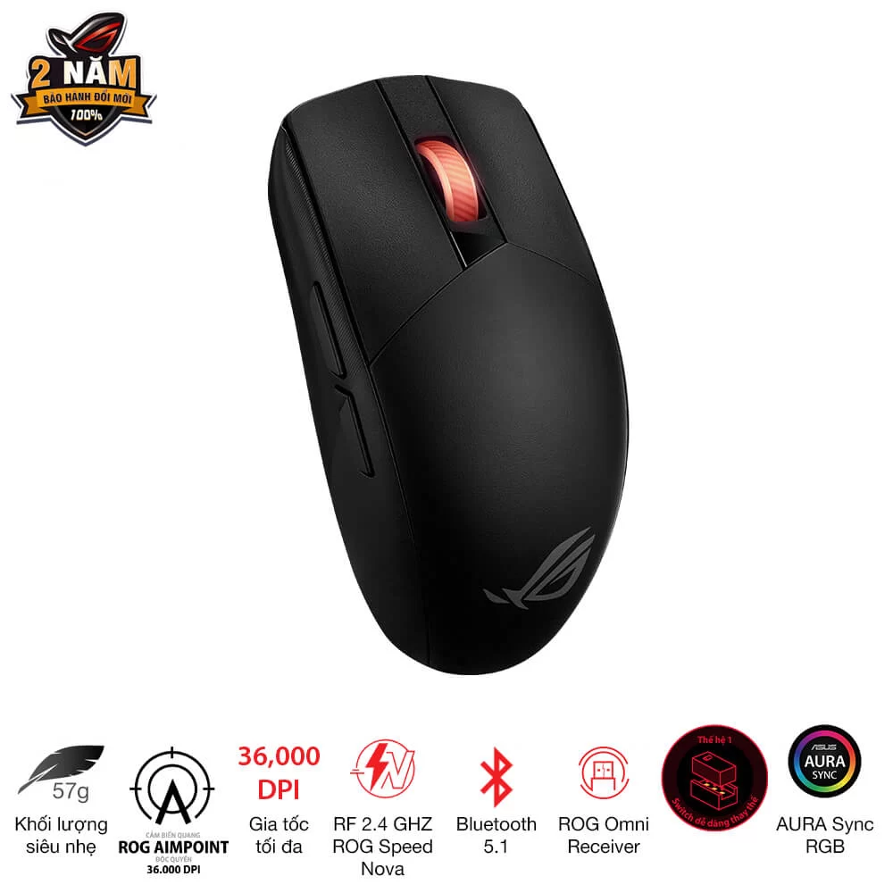 ASUS ROG Strix Impact III Wireless Gaming Mouse - Black, ultralight 57g, Dual wireless connectivity, ROG Omni Receiver, The ROG AimPoint optical sensor, 450 hours 3 ASUS ROG Strix Impact III Wireless Gaming Mouse - Black, ultralight 57g, Dual wireless connectivity, ROG Omni Receiver, The ROG AimPoint optical sensor, 450 hours - Ảnh 3