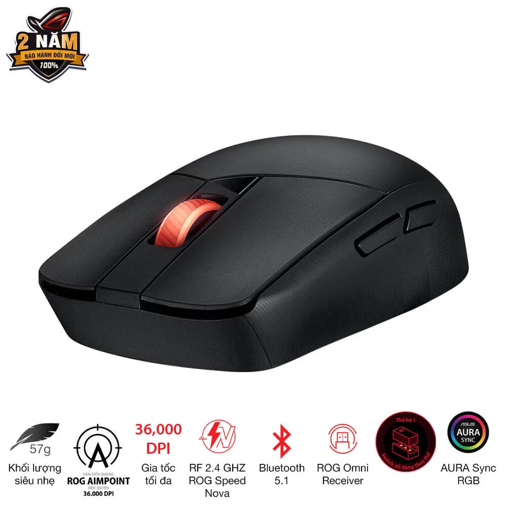 ASUS ROG Strix Impact III Wireless Gaming Mouse - Black, ultralight 57g, Dual wireless connectivity, ROG Omni Receiver, The ROG AimPoint optical sensor, 450 hours 4 ASUS ROG Strix Impact III Wireless Gaming Mouse - Black, ultralight 57g, Dual wireless connectivity, ROG Omni Receiver, The ROG AimPoint optical sensor, 450 hours - Ảnh 4