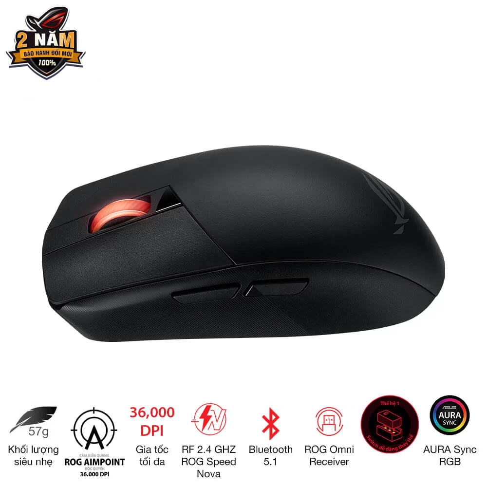ASUS ROG Strix Impact III Wireless Gaming Mouse - Black, ultralight 57g, Dual wireless connectivity, ROG Omni Receiver, The ROG AimPoint optical sensor, 450 hours 5 ASUS ROG Strix Impact III Wireless Gaming Mouse - Black, ultralight 57g, Dual wireless connectivity, ROG Omni Receiver, The ROG AimPoint optical sensor, 450 hours - Ảnh 5