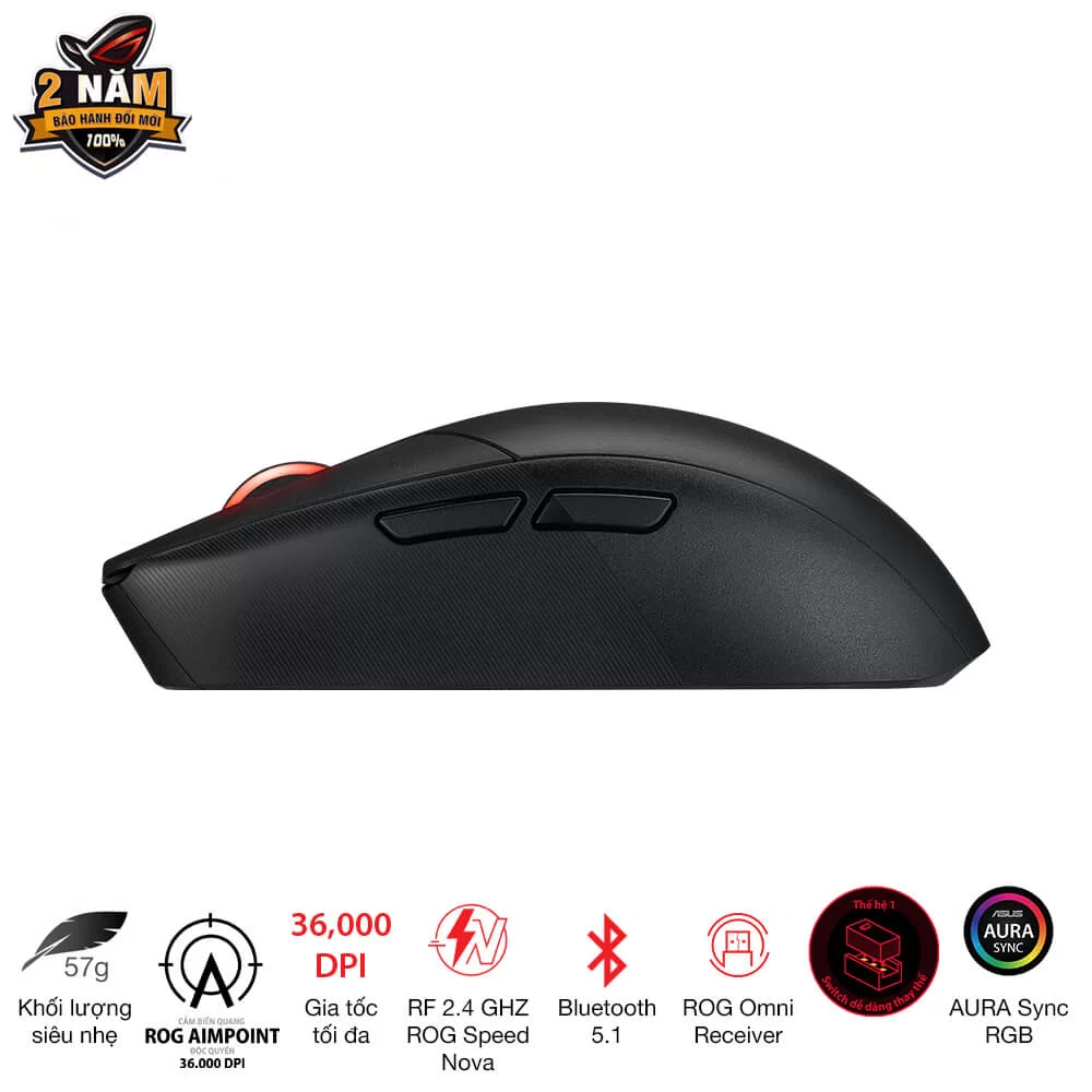 ASUS ROG Strix Impact III Wireless Gaming Mouse - Black, ultralight 57g, Dual wireless connectivity, ROG Omni Receiver, The ROG AimPoint optical sensor, 450 hours 6 ASUS ROG Strix Impact III Wireless Gaming Mouse - Black, ultralight 57g, Dual wireless connectivity, ROG Omni Receiver, The ROG AimPoint optical sensor, 450 hours - Ảnh 6