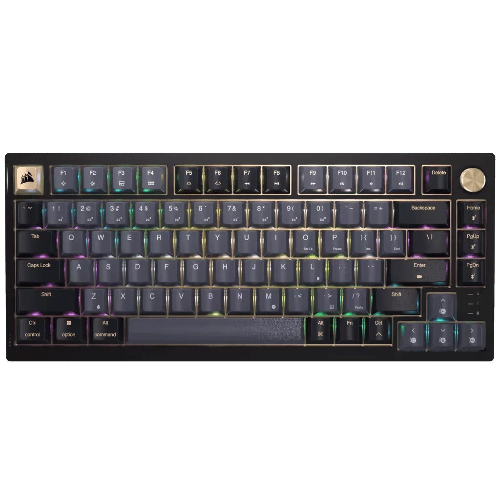 CORSAIR K65 PLUS WIRELESS Black Gold Gaming Keyboard - 75% RGB, PreLub MLX Red Linear Switches, Top Mounted, Dual-Layer Sound Dampening, PBT Keycaps, QWERTY NA 1 CORSAIR K65 PLUS WIRELESS Black Gold Gaming Keyboard - 75% RGB, PreLub MLX Red Linear Switches, Top Mounted, Dual-Layer Sound Dampening, PBT Keycaps, QWERTY NA