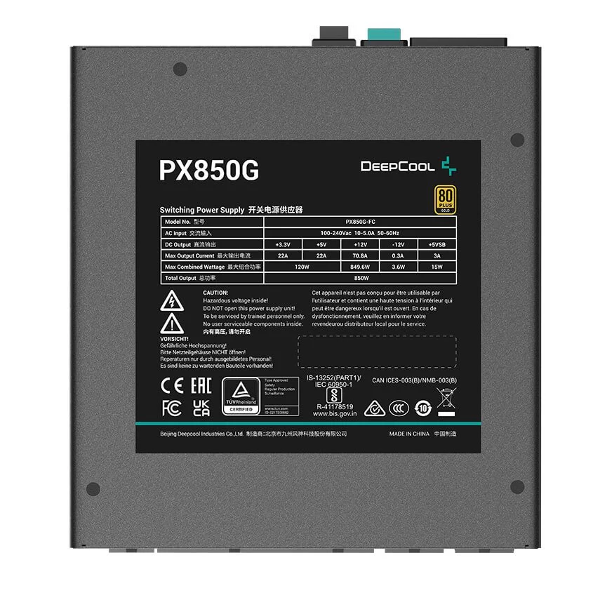 Deepcool PX-G series PX850G PSU - 850W 80 Plus Gold, PCIe 5.0, full modular, 1x12VHPWR 6 Deepcool PX-G series PX850G PSU - 850W 80 Plus Gold, PCIe 5.0, full modular, 1x12VHPWR - Ảnh 6