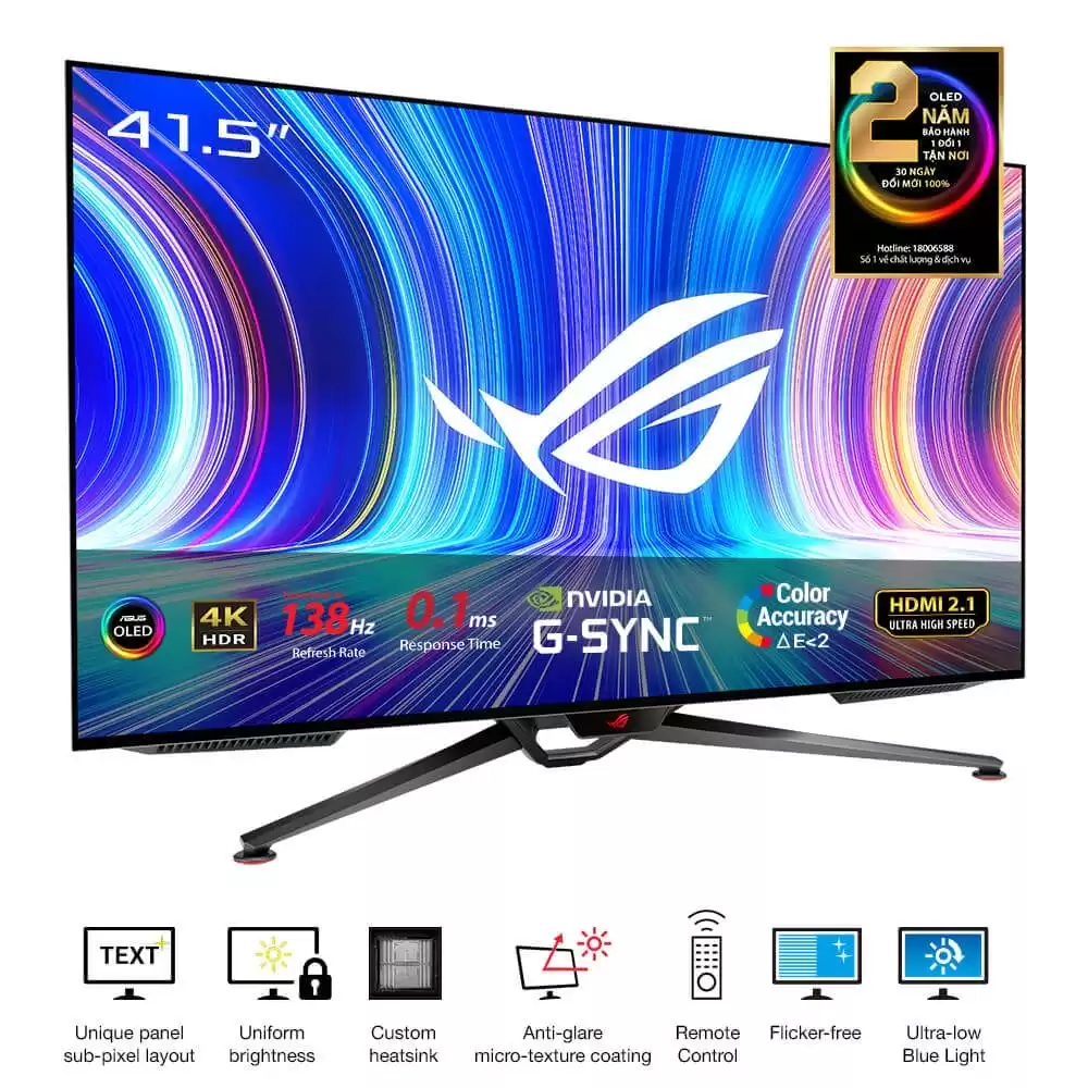 ASUS ROG Swift OLED PG42UQ OLED Gaming Monitor - 42 inch 4K (5120 x 1440), 138Hz (overclocked), 0.1 ms (GTG), G-SYNC® compatible. 98% DCI-P3, true 10-bit, HDMI® 2.1, Remote Control 3 ASUS ROG Swift OLED PG42UQ OLED Gaming Monitor - 42 inch 4K (5120 x 1440), 138Hz (overclocked), 0.1 ms (GTG), G-SYNC® compatible. 98% DCI-P3, true 10-bit, HDMI® 2.1, Remote Control - Ảnh 3