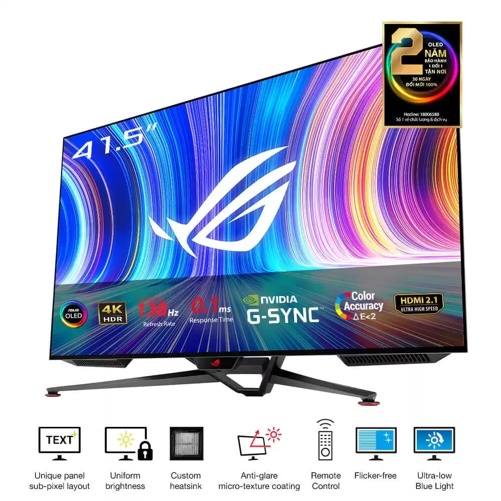 ASUS ROG Swift OLED PG42UQ OLED Gaming Monitor - 42 inch 4K (5120 x 1440), 138Hz (overclocked), 0.1 ms (GTG), G-SYNC® compatible. 98% DCI-P3, true 10-bit, HDMI® 2.1, Remote Control 4 ASUS ROG Swift OLED PG42UQ OLED Gaming Monitor - 42 inch 4K (5120 x 1440), 138Hz (overclocked), 0.1 ms (GTG), G-SYNC® compatible. 98% DCI-P3, true 10-bit, HDMI® 2.1, Remote Control - Ảnh 4