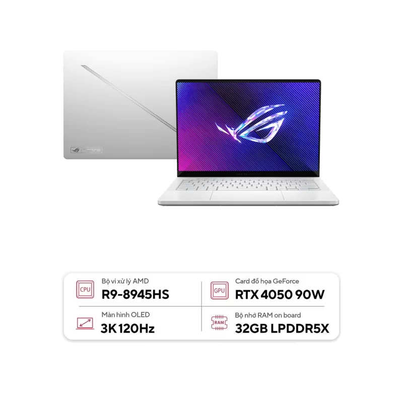 ASUS ROG Zephyrus G14 (2024) GA403 White (GA403UU-QS101W) Gaming Laptop - OLED, R9-8945HS, RTX 4050, 2H-PLATINUM WHITE