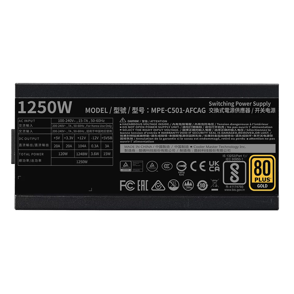 Cooler Master MWE Gold 1250 V2 ATX3.1 Fully Modular PSU - 1250W, 80+ Gold, Quiet 140mm FDB Fan, 2 EPS Connectors, High Temperature Resilience 3 Cooler Master MWE Gold 1250 V2 ATX3.1 Fully Modular PSU - 1250W, 80+ Gold, Quiet 140mm FDB Fan, 2 EPS Connectors, High Temperature Resilience - Ảnh 3