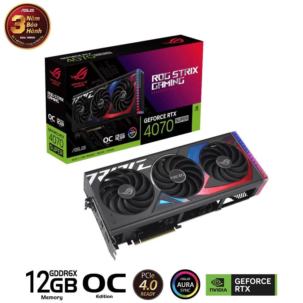 ASUS ROG Strix GeForce RTX 4070 SUPER OC Edition 12GB GDDR6X (ROG-STRIX-RTX4070S-O12G-GAMING) Graphics Card