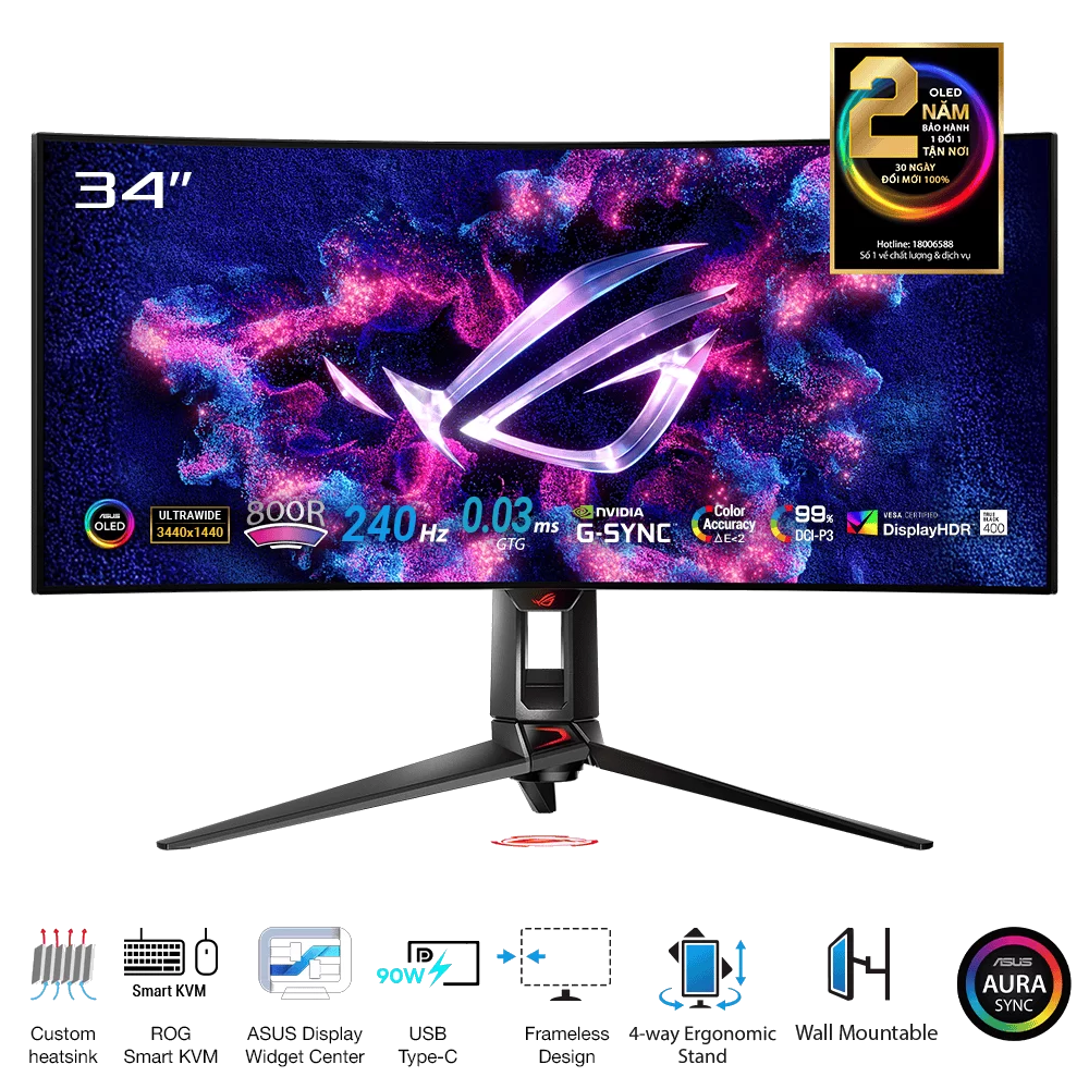 ASUS ROG Swift PG34WCDM 240Hz OLED Ultrawide Gaming Monitor - 34 inch Curved, 21:9 WQHD (3440 x 1440), 800R , 450cd/m²