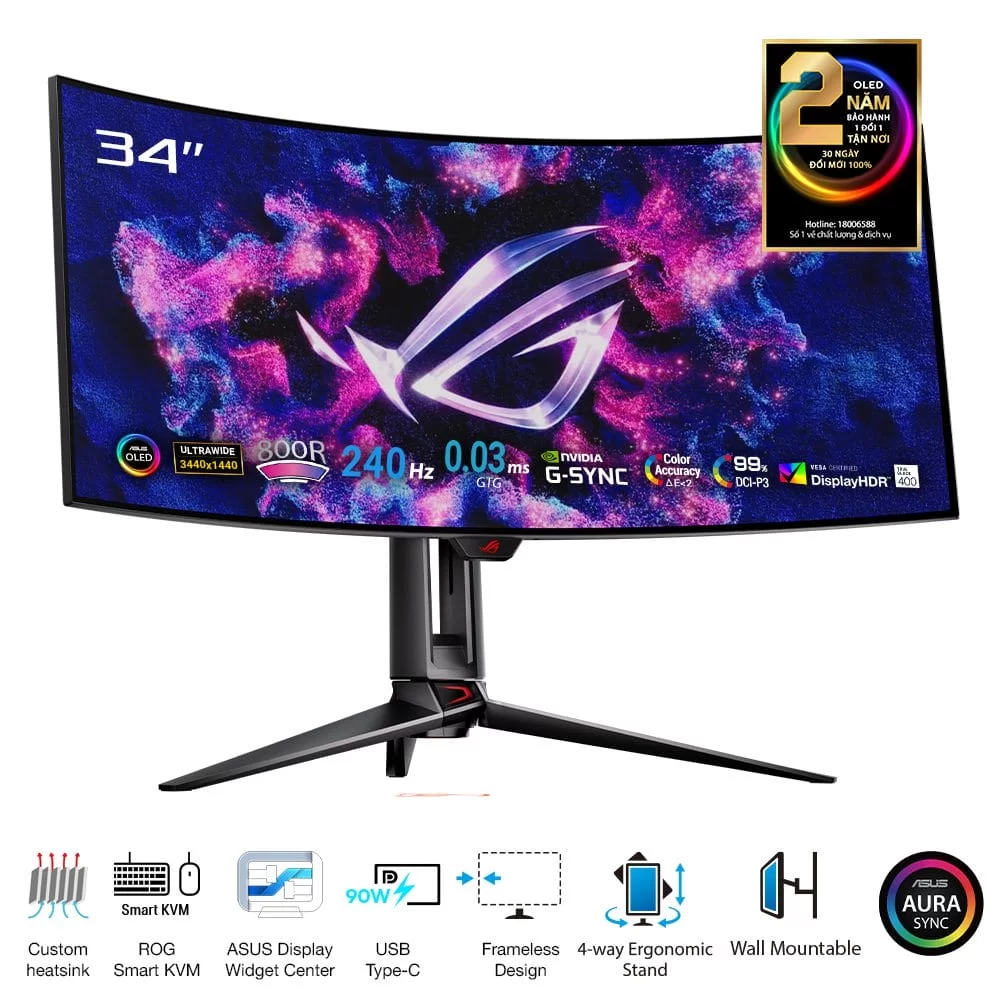 ASUS ROG Swift PG34WCDM 240Hz OLED Ultrawide Gaming Monitor - 34 inch Curved, 21:9 WQHD (3440 x 1440), 800R , 450cd/m² 5 ASUS ROG Swift PG34WCDM 240Hz OLED Ultrawide Gaming Monitor - 34 inch Curved, 21:9 WQHD (3440 x 1440), 800R , 450cd/m² - Ảnh 5