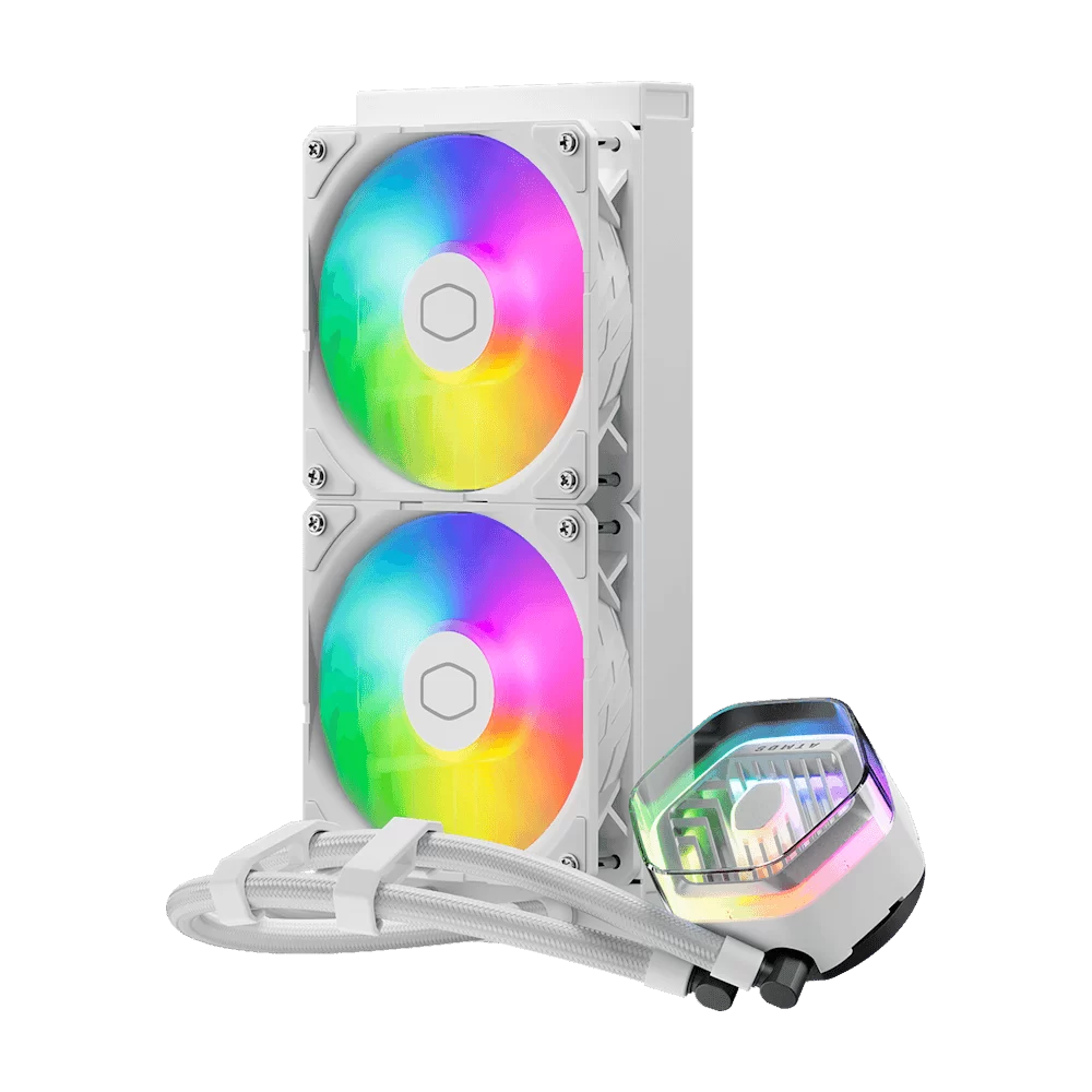 Cooler Master MASTERLIQUID 240 ATMOS ARGB Close-Loop AIO Liquid Cooling - White, Customize Pump, Sickleflow Edge PWM Fans, 240mm Radiator, CryoFuze Cooling 2 Cooler Master MASTERLIQUID 240 ATMOS ARGB Close-Loop AIO Liquid Cooling - White, Customize Pump, Sickleflow Edge PWM Fans, 240mm Radiator, CryoFuze Cooling - Ảnh 2