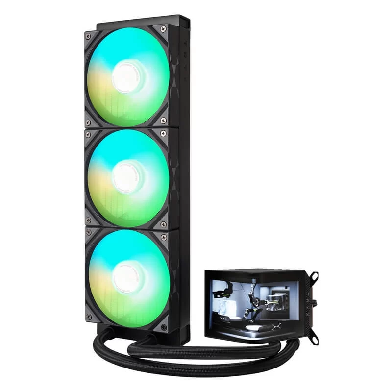 TRYX PANORAMA ARGB 360 BLACK AIO Liquid CPU Cooler - 6.5inch curved screen, 360mm radiator, Asetek 8th gen pump, 3x ROTA ARGB Fans 3 TRYX PANORAMA ARGB 360 BLACK AIO Liquid CPU Cooler - 6.5inch curved screen, 360mm radiator, Asetek 8th gen pump, 3x ROTA ARGB Fans - Ảnh 3