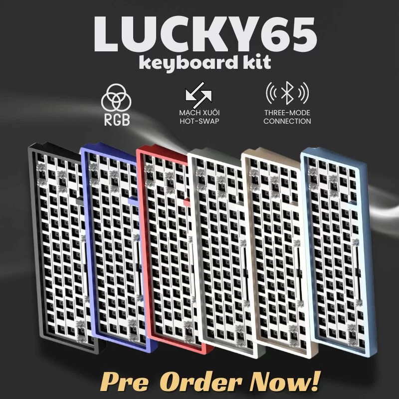Kit Lucky65 Keyboard - 3 modes, CNC Aluminium, Gasket Mount, Hotswap, Per-key RGB Lights, Anodized/Electro Colors, Aluminum gold weight, 3750mAh Battery 1 Kit Lucky65 Keyboard - 3 modes, CNC Aluminium, Gasket Mount, Hotswap, Per-key RGB Lights, Anodized/Electro Colors, Aluminum gold weight, 3750mAh Battery