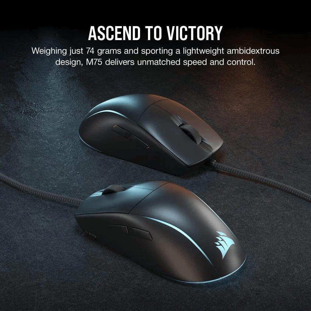 CORSAIR M75 Lightweight RGB Gaming Mouse (AP) - Black, MARKSMAN 26K, Wired USB 2.0 Type-A port connection, iCUE support 6 CORSAIR M75 Lightweight RGB Gaming Mouse (AP) - Black, MARKSMAN 26K, Wired USB 2.0 Type-A port connection, iCUE support - Ảnh 6