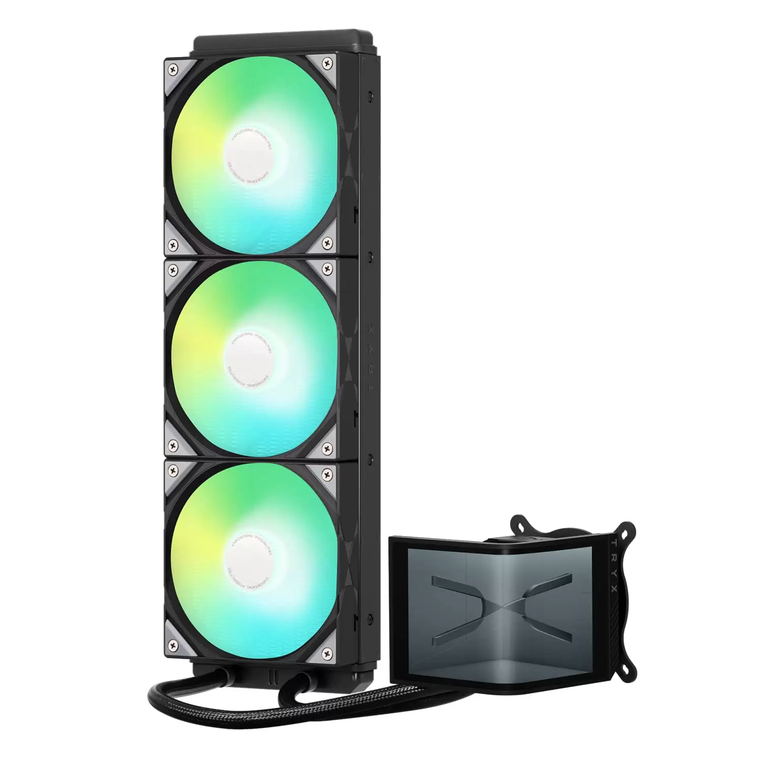 TRYX PANORAMA SE ARGB 360 BLACK AIO Liquid CPU Cooler - 6.5inch curved screen, 360mm radiator, Asetek Adela pump, 3x ARGB Gen2 Fans 7 TRYX PANORAMA SE ARGB 360 BLACK AIO Liquid CPU Cooler - 6.5inch curved screen, 360mm radiator, Asetek Adela pump, 3x ARGB Gen2 Fans - Ảnh 7