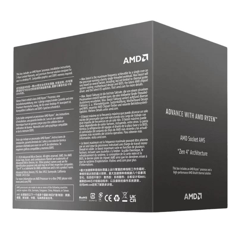 AMD Ryzen 5 7500F Processor - 6C12T, 3.7 GHz Boost 5.0 GHz, AM5 Raphael Zen 4, PCIe® 5.0, AMD Wraith Stealth 4 AMD Ryzen 5 7500F Processor - 6C12T, 3.7 GHz Boost 5.0 GHz, AM5 Raphael Zen 4, PCIe® 5.0, AMD Wraith Stealth - Ảnh 4