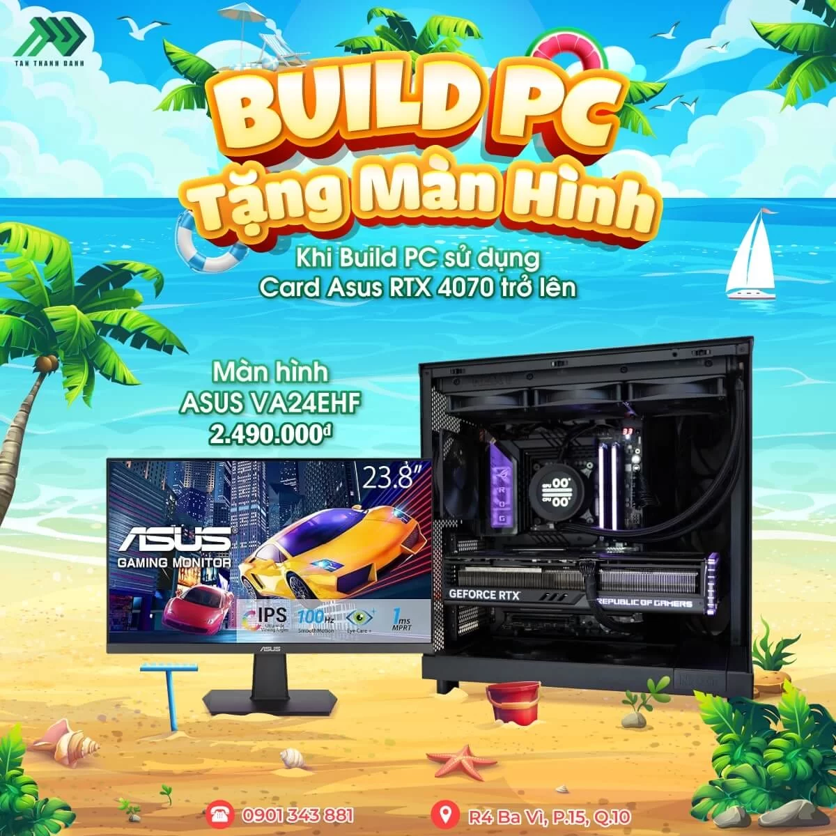 Build May su dung VGA Asus 4070 tro len Tang man hinh ASUS VA24EHF Eye Care Monitor
