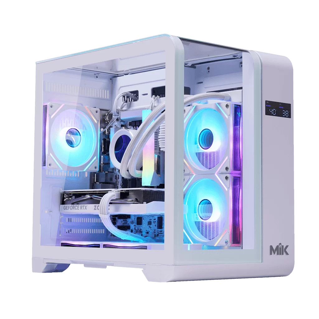 MIK BARBATOS M White - M-ATX, CURVED GLASS with display screen Case