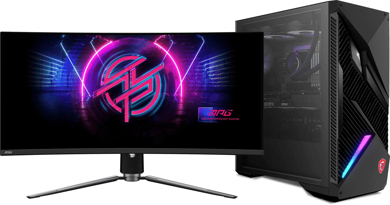 msi mpg341cqpx qd oled with pc case