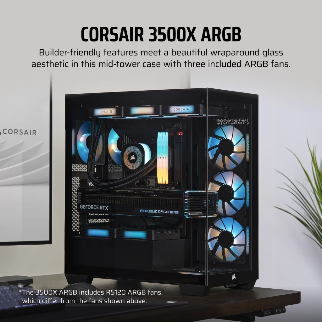 CORSAIR 3500X ARGB Black Glass PC Case - Mid-Tower, 3x RS120 ARGB fans, Reverse Connection Motherboard Compatible 7 CORSAIR 3500X ARGB Black Glass PC Case - Mid-Tower, 3x RS120 ARGB fans, Reverse Connection Motherboard Compatible - Ảnh 7