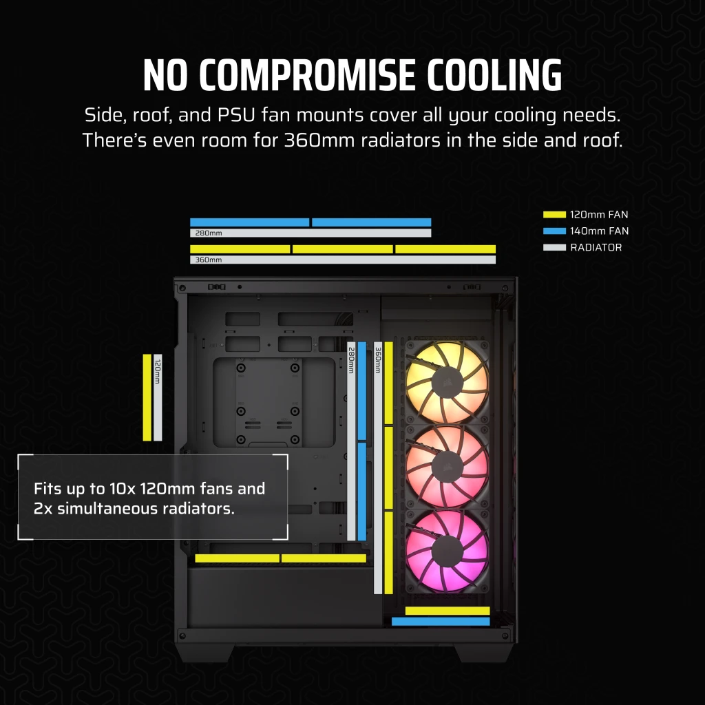 CORSAIR 3500X ARGB Black Glass PC Case - Mid-Tower, 3x RS120 ARGB fans, Reverse Connection Motherboard Compatible 10 CORSAIR 3500X ARGB Black Glass PC Case - Mid-Tower, 3x RS120 ARGB fans, Reverse Connection Motherboard Compatible - Ảnh 10