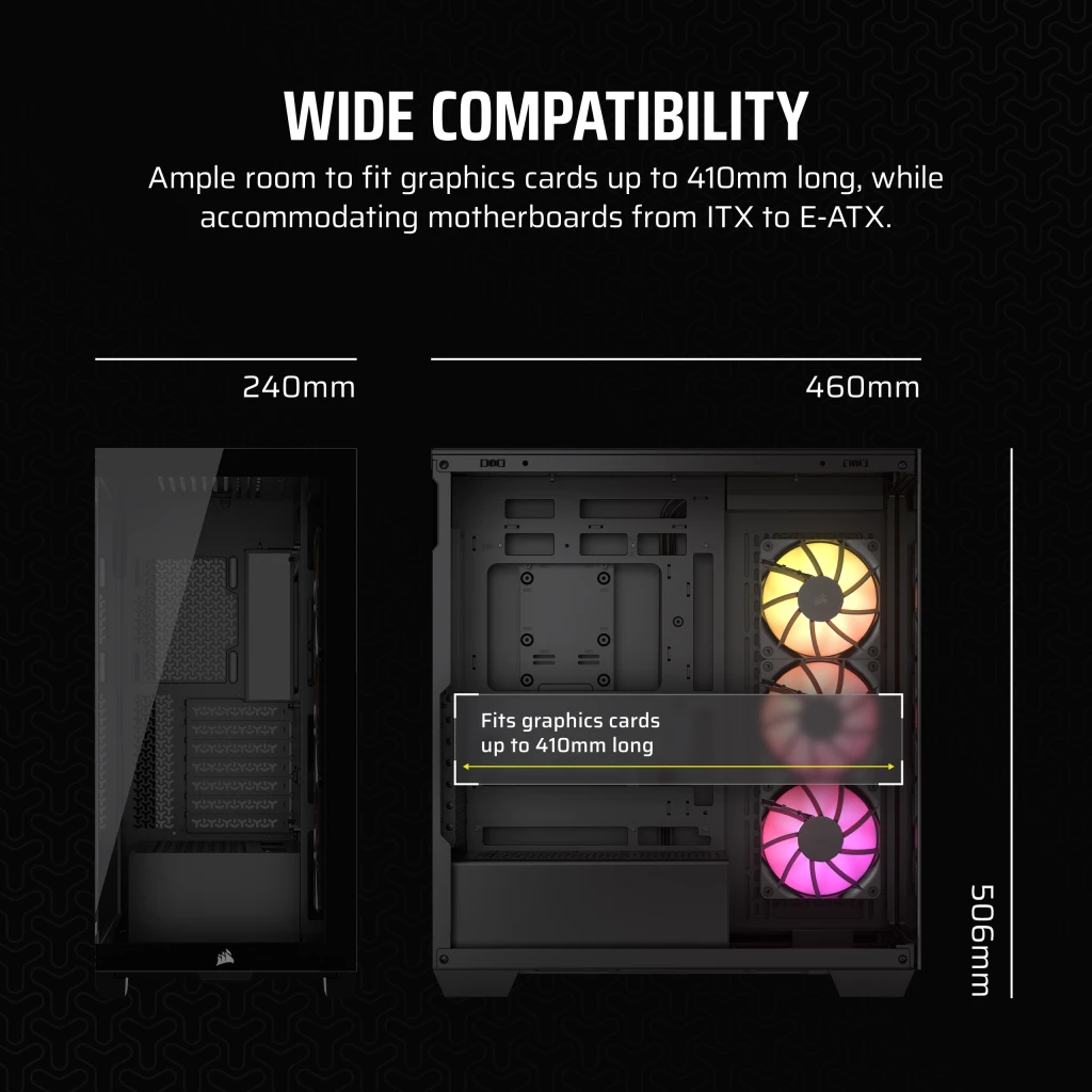 CORSAIR 3500X ARGB Black Glass PC Case - Mid-Tower, 3x RS120 ARGB fans, Reverse Connection Motherboard Compatible 12 CORSAIR 3500X ARGB Black Glass PC Case - Mid-Tower, 3x RS120 ARGB fans, Reverse Connection Motherboard Compatible - Ảnh 12