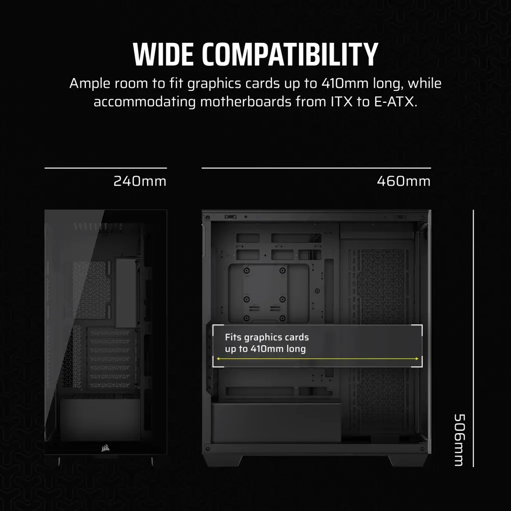 CORSAIR 3500X Black Mid-Tower Glass PC Case - Mid-Tower, Reverse Connection Motherboard Compatible 11 CORSAIR 3500X Black Mid-Tower Glass PC Case - Mid-Tower, Reverse Connection Motherboard Compatible - Ảnh 11