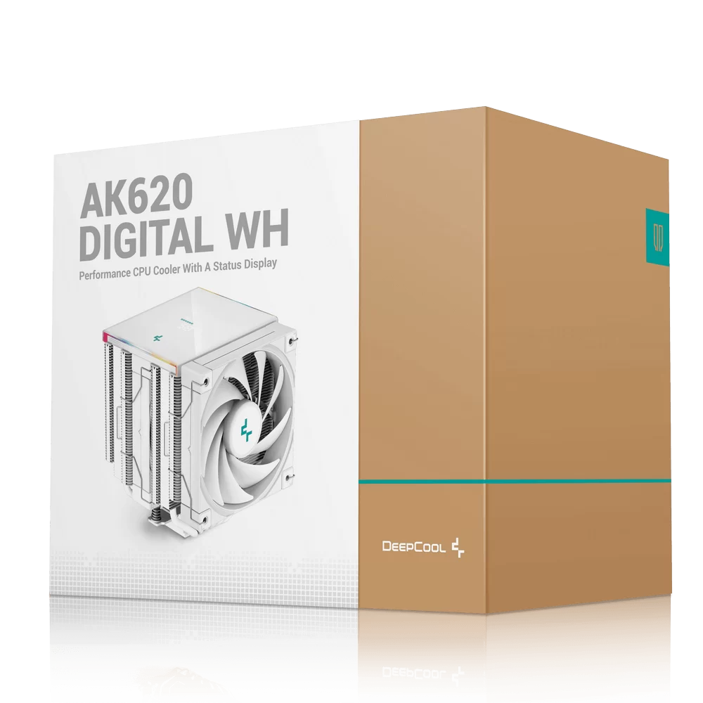 DEEPCOOL AK620 DIGITAL WH High Performance Dual Tower CPU Air Cooler - White, 6 heatpipes, 2x 120mm FDB fans, Intel LGA 1700/AMD AM5 Support 10 DEEPCOOL AK620 DIGITAL WH High Performance Dual Tower CPU Air Cooler - White, 6 heatpipes, 2x 120mm FDB fans, Intel LGA 1700/AMD AM5 Support - Ảnh 10