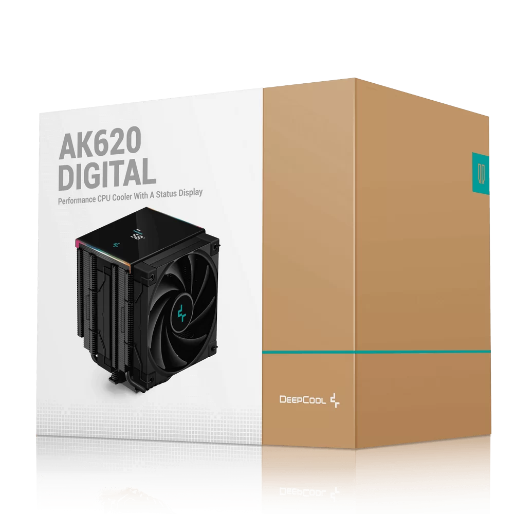 DEEPCOOL AK620 DIGITAL High Performance Dual Tower CPU Air Cooler - Black, 6 heatpipes, 2x 120mm FDB fans, Intel LGA 1700/AMD AM5 Support 10 DEEPCOOL AK620 DIGITAL High Performance Dual Tower CPU Air Cooler - Black, 6 heatpipes, 2x 120mm FDB fans, Intel LGA 1700/AMD AM5 Support - Ảnh 10