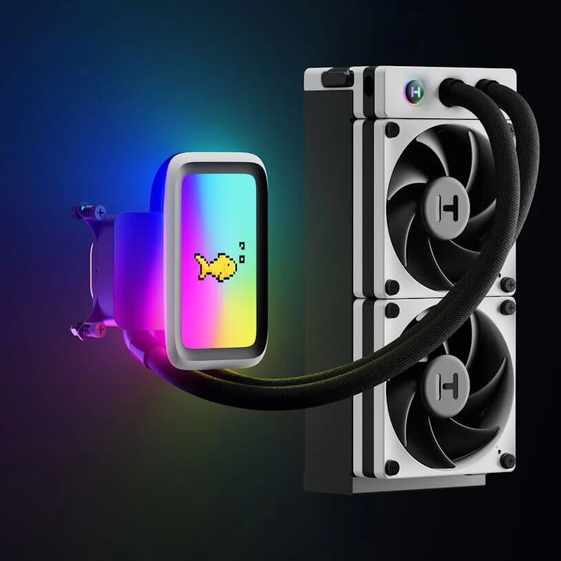 HYTE THICC Q60 Digital LCD Liquid CPU Cooler - White, Dual Pump, 240x52mm Radiator, 5 inch Ultraslim HD-Display 42 Pixel qRGB LEDs 3 HYTE THICC Q60 Digital LCD Liquid CPU Cooler - White, Dual Pump, 240x52mm Radiator, 5 inch Ultraslim HD-Display 42 Pixel qRGB LEDs - Ảnh 3