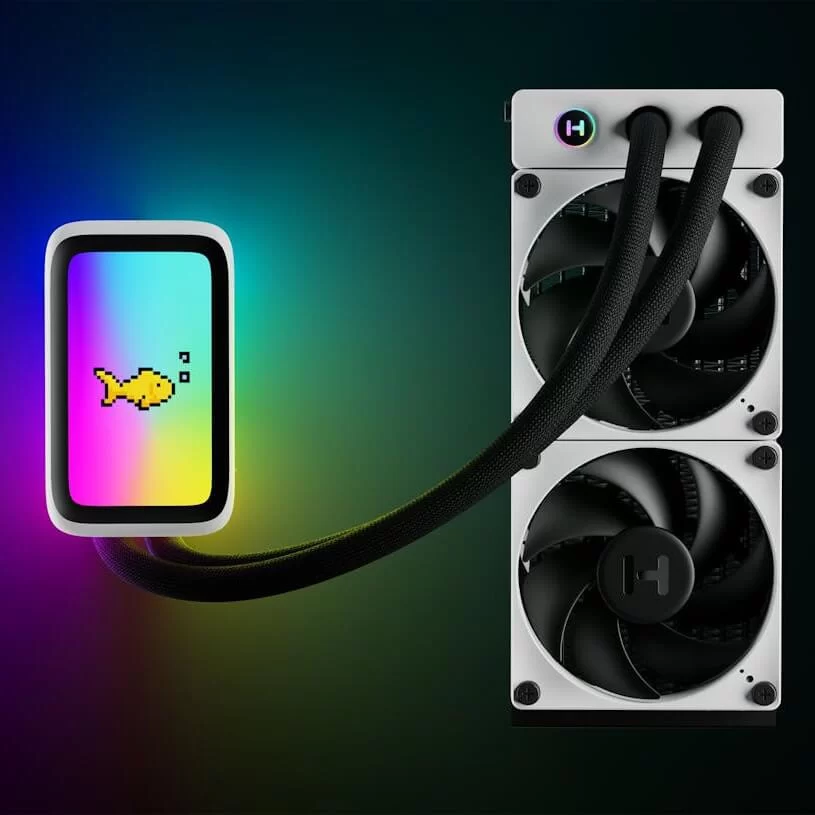 HYTE THICC Q60 Digital LCD Liquid CPU Cooler - White, Dual Pump, 240x52mm Radiator, 5 inch Ultraslim HD-Display 42 Pixel qRGB LEDs 10 HYTE THICC Q60 Digital LCD Liquid CPU Cooler - White, Dual Pump, 240x52mm Radiator, 5 inch Ultraslim HD-Display 42 Pixel qRGB LEDs - Ảnh 10