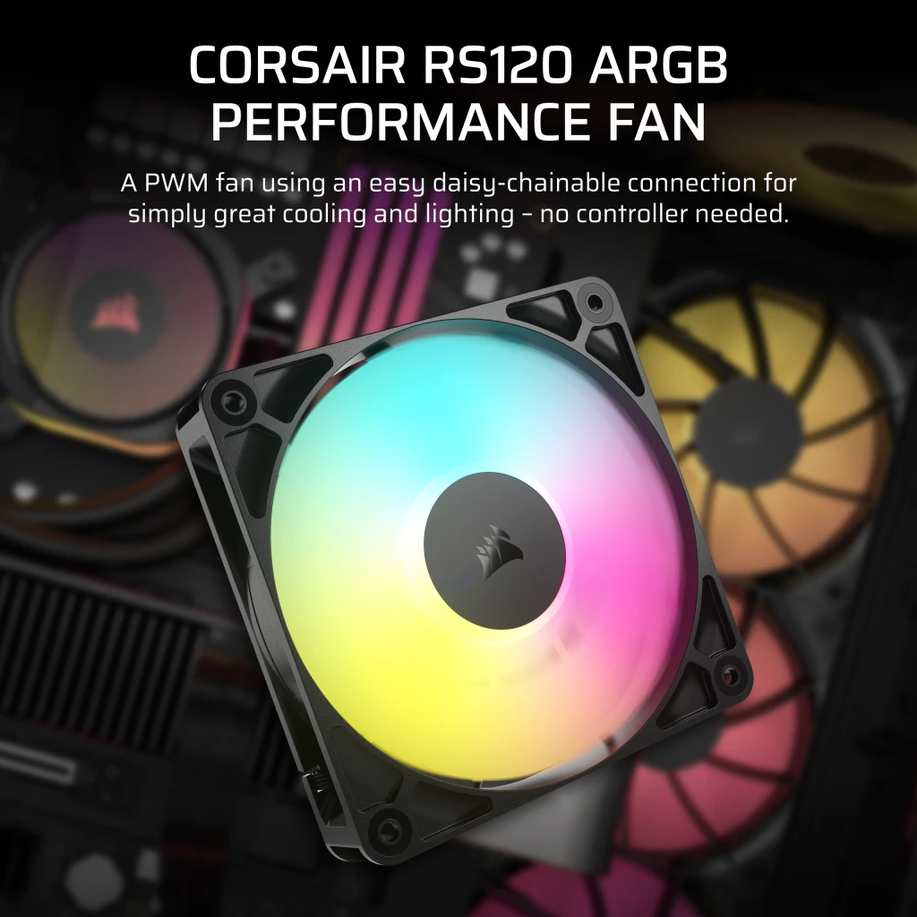 CORSAIR RS120 ARGB Single Pack Black (CO-9050180-WW) Fans - 1x120mm 2100RPM Static Pressure RGB Fan, Daisy Chain 4 Pin PWM, +5V ARGB Connections 6 CORSAIR RS120 ARGB Single Pack Black (CO-9050180-WW) Fans - 1x120mm 2100RPM Static Pressure RGB Fan, Daisy Chain 4 Pin PWM, +5V ARGB Connections - Ảnh 6
