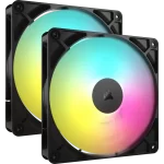 CORSAIR RS140 ARGB Dual Pack Black (CO-9050183-WW) Fans - 2x 140mm 1700RPM Static Pressure RGB Fan, Daisy Chain 4 Pin PWM, +5V ARGB Connections