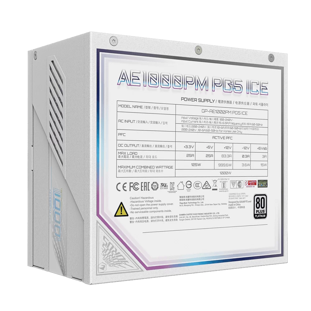 GIGABYTE AORUS ELITE P1000W ICE PSU - ice white color, 1000W, 80 plus Platinum, Modular PCIe 5.0 2 GIGABYTE AORUS ELITE P1000W ICE PSU - ice white color, 1000W, 80 plus Platinum, Modular PCIe 5.0 - Ảnh 2