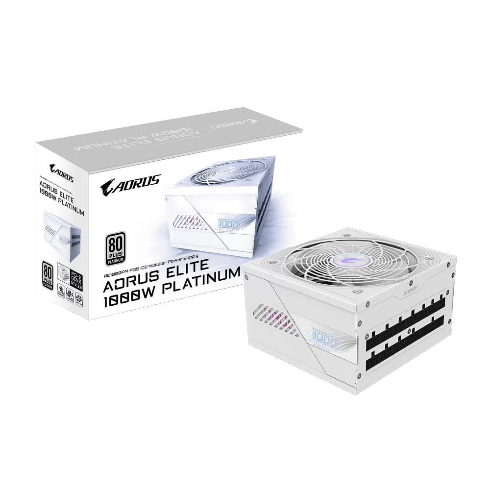 GIGABYTE AORUS ELITE P1000W ICE PSU - ice white color, 1000W, 80 plus Platinum, Modular PCIe 5.0 1 GIGABYTE AORUS ELITE P1000W ICE PSU - ice white color, 1000W, 80 plus Platinum, Modular PCIe 5.0